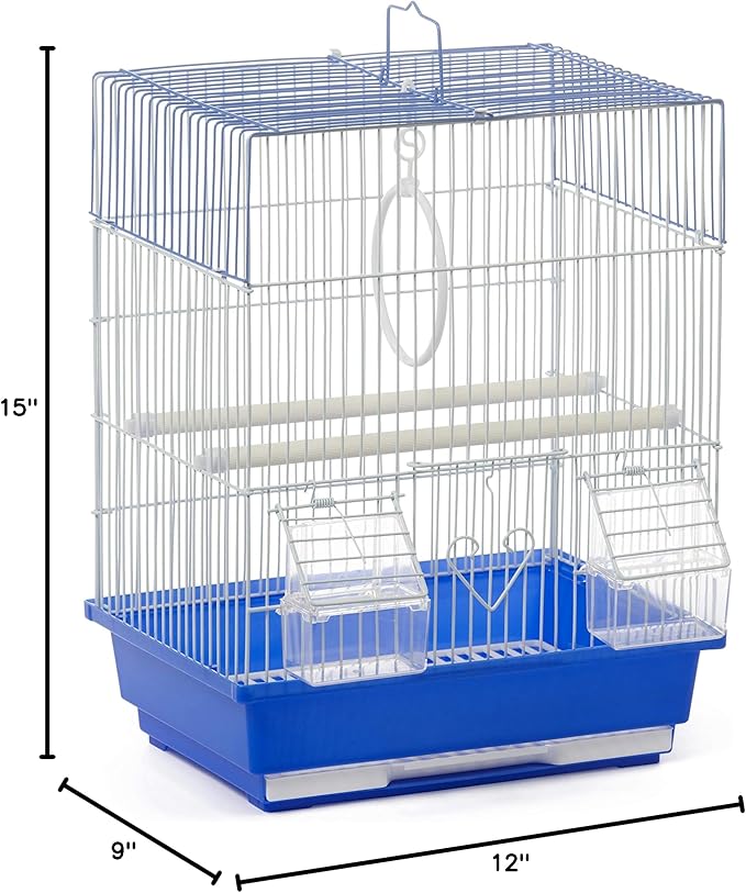 Prevue Pet Products Parakeet Square Roof Bird Cage with Handle - Carrier for Home or Travel, Small Bird Accessories, Easy Storage, for Canaries, Budgies, Finches, Parakeets, and More - Blue & White