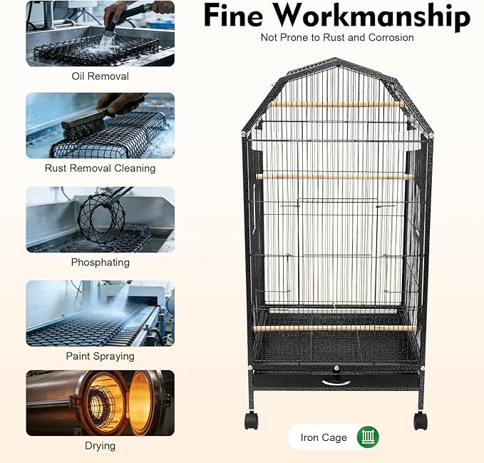 37-inch Iron Standing Parrot Parakeet Flight Bird Cage Bird Cage Birdcage with Rolling Stand for Small Parrot Sun Parakeet Green Cheek Lovebird Budgie Finch Canary