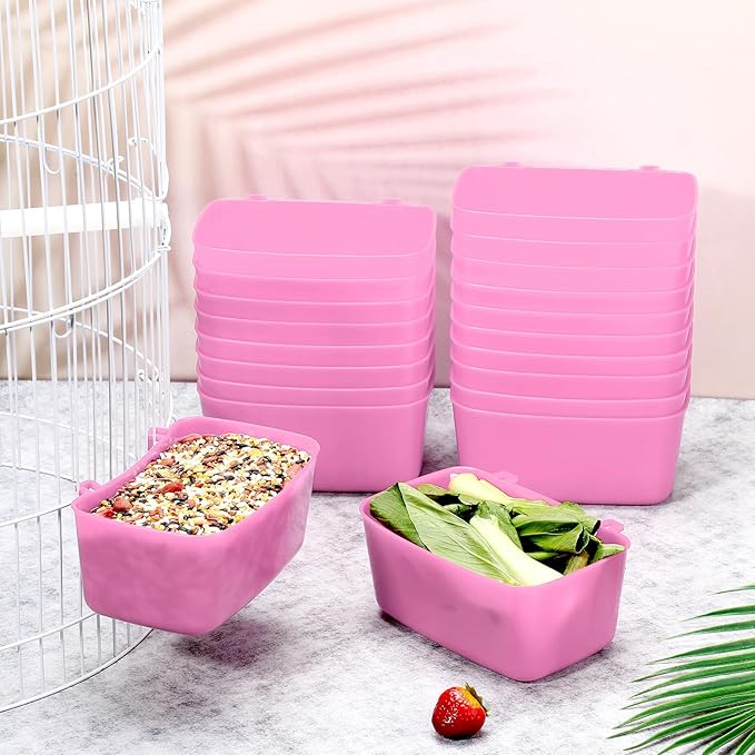 Zhehao 20 Pcs Bird Cage Cups Chicken Feeder Waterer Cups 18 oz Pigeon Feeder Plastic Poultry Wire Cage Hanging Rooster Chicken Water Bowl for Pet Bunny Gamefowl Poultry(Pink)