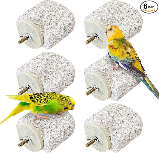 BNOSDM 6 Pcs Small Natural Parrot Beak Grinding Stone Parakeet Chew Toy Calcium Parrot Perch Stand Bird Cage Accessories for Budgies, Cockatiels, Conures, Lovebirds, Canary