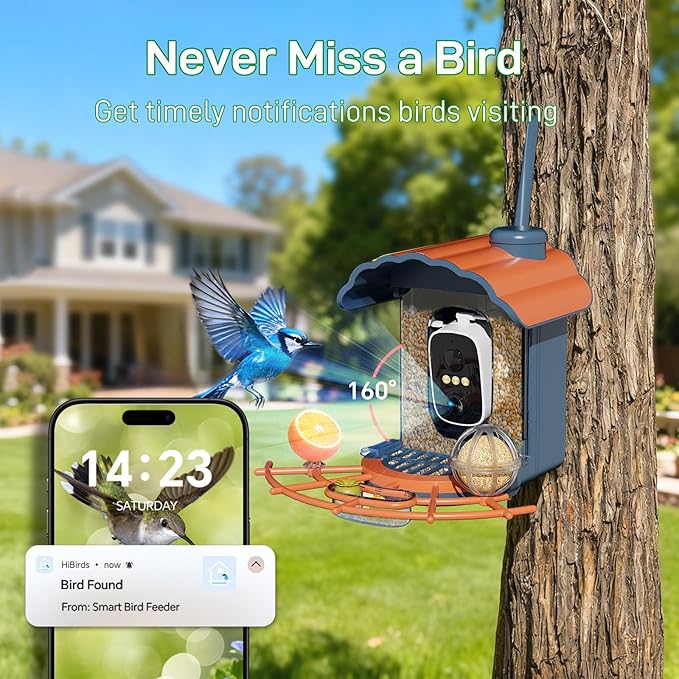 Smart Bird Feeder with Camera Solar Powered: 2K HD Video Wireless Outdoor Bird House Camera, AI Bird Species Identification & Arrival Alerts, Ideal Gift for Bird Lovers - Blue