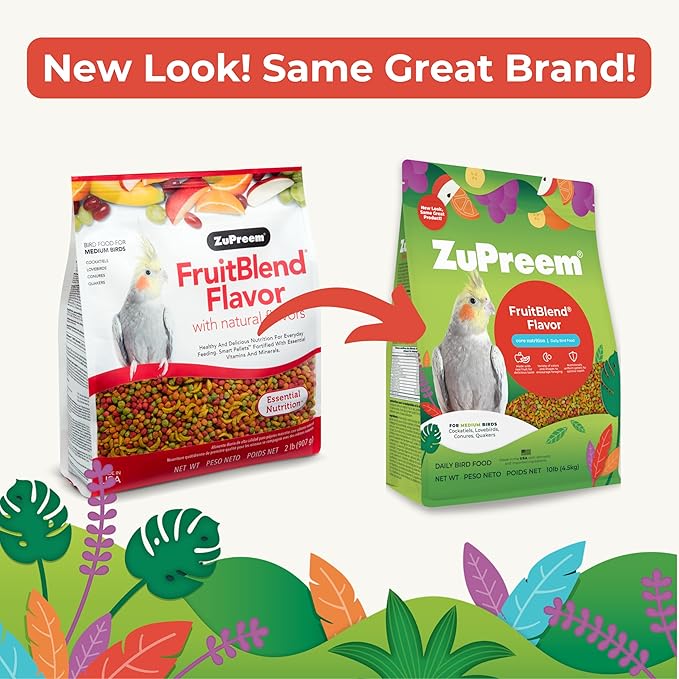 ZuPreem FruitBlend Cockatiel Pellets – Vitamin Fortified Medium Bird Food for Cockatiels, Quakers, Lovebirds & Small Conures – Pellet Diet, 2 lb (Pack of 2)