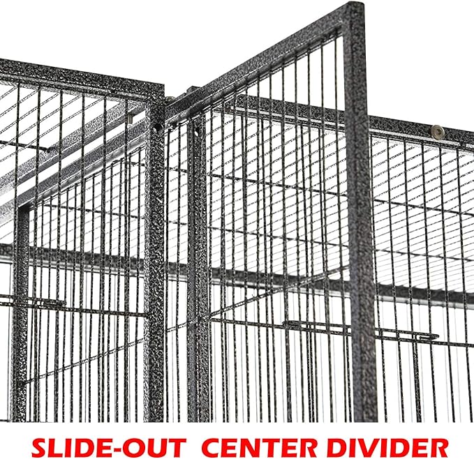 Extra Large Wrought Iron Double Cage Center Slide Out Divider 3-Levels Bird Parrot Flight Cage Cockatiel Conure Cage Easy Clean Pull Out Tray with Removable Stand on Wheels 61" Lx18 Dx56 H