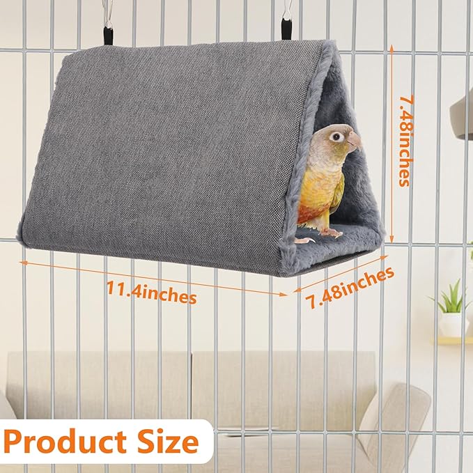 Litewoo Winter Warm Bird Nest House Hanging Hammock Shed Hut Cotton Parrot Sleeping Bed Plush Double Access Birds Hut Hideaway Tent for Parrot Parakeet Cockatiel Cockatoo Budgie Lovebirds (L/Grey)