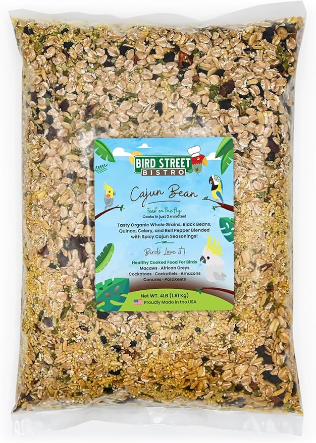 Parrot Parakeet Cockatiel Food - Bird Food - Cooks in 3-15 min with Natural Grains - Legumes - Non-GMO Fruits, Vegetables, & Health Orientated Spices (4.00 Pound (Pack of 1), Cajun Bean)