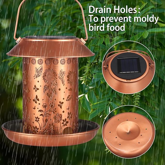 Solar Bird Feeder for Outdoors Hanging,Solar Lanterns Outdoor Waterproof Hanging Garden Decor,Metal Wild Bird Feeders Decoration Outside Birthday Gifts for Women and Mom(Sunflower)…