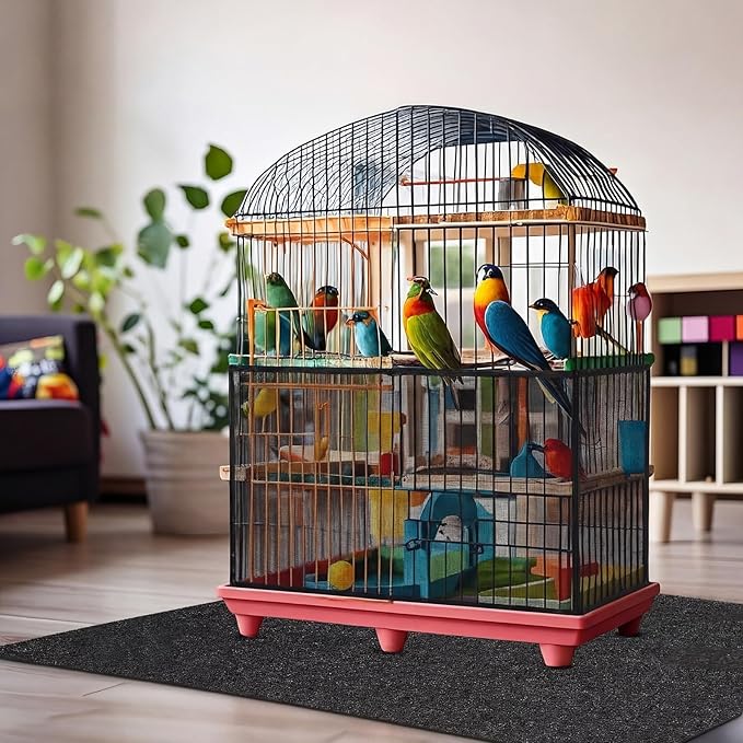 AceOrbit Bird Cage Mat 48 x 36 Inch with Adjustable Bird Cage Seed Catcher, Waterproof Absorbent Floor Mat, Non-Slip Floor Protector for Parrot, Cockatiel, Budgie, Reptile Tank