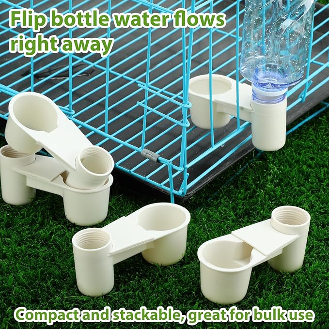 LemonRoad 24 Pcs Bird Drinker Feeder Cups Plastic Water Bottle Cup for Cage Ideal for Pigeon Bottle Chicken Quail Poultry Waterer Accessories (White)