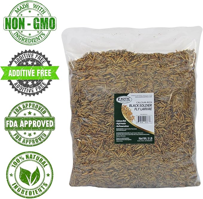 Exotic Nutrition 80 LB Bulk Dried Black Soldier Fly Larvae - High-Calcium Insect Treat - Chickens, Wild Birds, Bluebirds