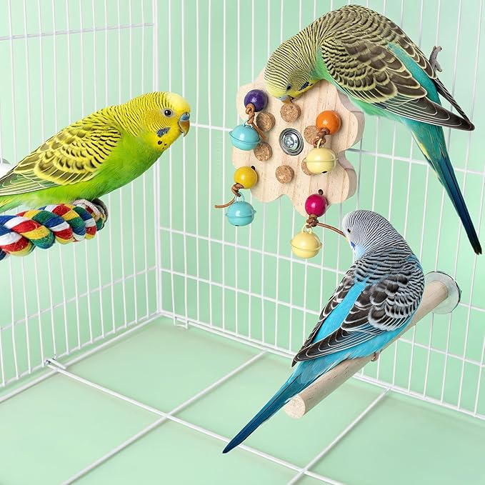 Mygeromon Bird Toys for Parakeets Interactive Spinning Bells Toy for Parrot Budgie Lovebird Cage Accessories