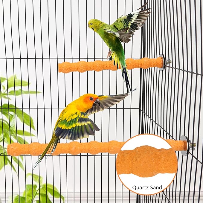 Hypeety 2PCS Wood Perch Stand Paw Grinding Stick Toy Pet Bird Cage Stand Platform for Bird Parrot Budgies Parakeet Cockatiels Cage Accessories (7in/10in) (Orange)