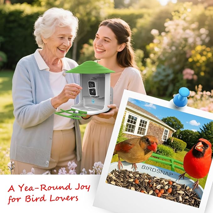 birdsnap® TUC Bird Feeder with Camera 2K HD Live with 32GB Card Auto Detect & Notify AI Identify Camera Birds Feeders Solar Powered Wireless Outdoors Backyard Gift for Mom Dad Birds Lover, 2.4G WiFi