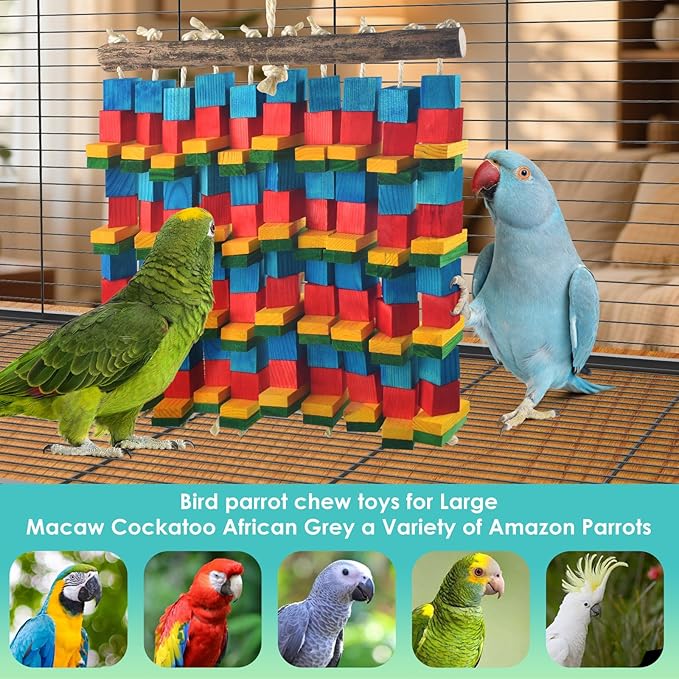 DBNESS Extra Large Bird Toys, 20inch XL Macaw African Grey Parrot Chewing Toys, Natural Wooden Block Knots Tearing Toy Parrot Cage Accessories for Big Birds