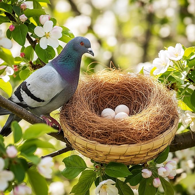 AceOrbit 12 Pcs/6 Set Bird Nest with Coconut Fiber Mats Set Hand-Woven Flat Base Pigeon Birdhouse Breeding Nest Small Animal Cage Accessories for Parrots Budgies Cockatiels Hamsters Gerbils and Pigs