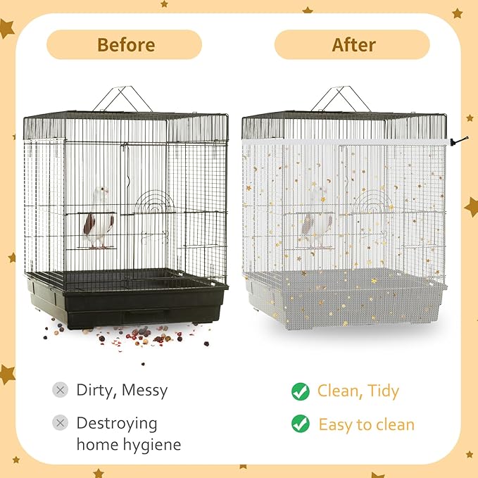 Bird Cage Cover, 60-118'' Large, 31.5'' H Adjustable Nylon Mesh Net, Soft Airy, White, Starry Sky Pattern, Drawstring, Breathable, Hand Wash Only