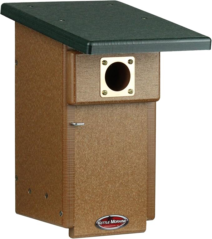Kettle Moraine Eastern Bluebird Recycled Nest Box (Nest Box + Pole Package, Green/Chocolate)