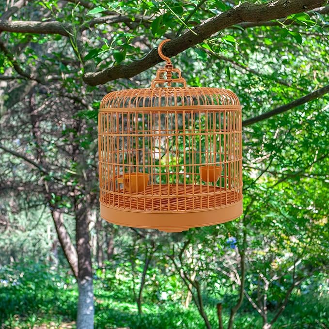 Toddmomy Hanging Bird Cage for Parakeets and Lovebirds 29.5-inch Plastic Vintage Style Cage with Dome Top Suitable for Small Birds and Indoor Use