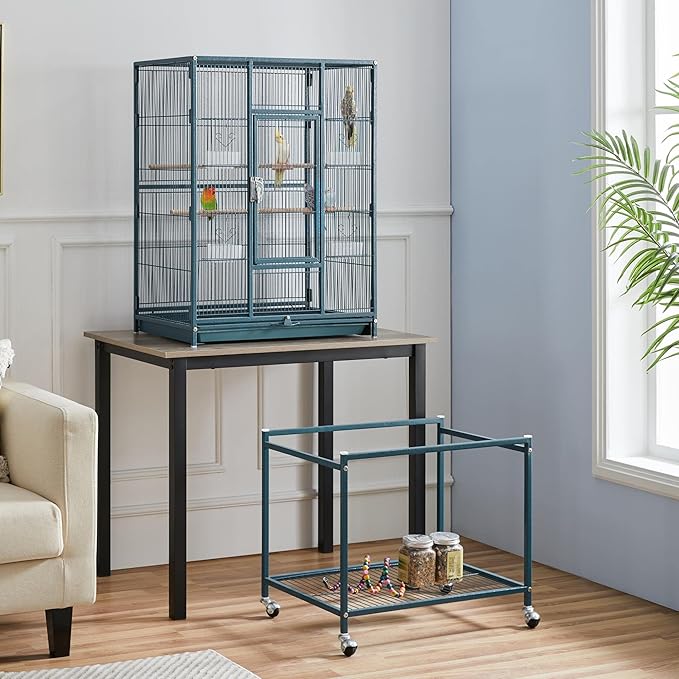 Topeakmart 54'' H Large Bird Cage Parrot Cage w/Stand Bird Cage for Conures Parakeets Cockatiels Canary Budgies Quaker Lovebird, Navy Blue