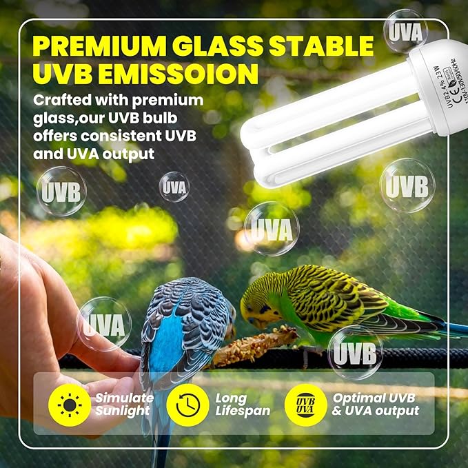 GlowUp 23W UVB Bulb for Bird, UVB 2.4 Compact Fluorescent Light Bulb E26 Birdcage Compact UVB 2.4 Lamp for Captive Birds and Reptiles
