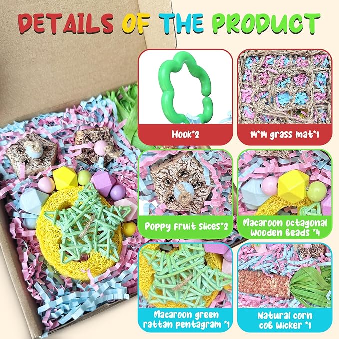 Parakeet Toys, Bird Toy Conure Grass Mat Budgie Shredder Hanging Set Cockatiel Foraging Toys Parrot Climbing Wall Toy Lovebird Cage Accessories for Small Birds