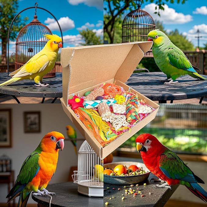 Parakeet Toys, Bird Toy Conure Grass Mat Budgie Shredder Hanging Set Cockatiel Foraging Toys Parrot Climbing Wall Toy Lovebird Cage Accessories for Small Birds