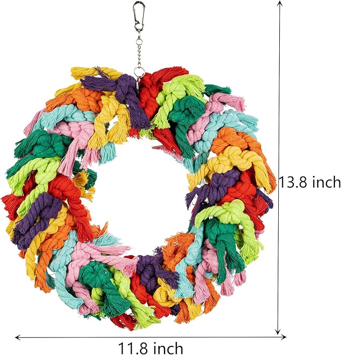 Parrot Swing for Large Birds - Colorful Cotton Rope Hanging Ring Toy for African Grey, Cockatoo, Conure, and Parakeet | Chewing, Exercise, Climbing, and Snuggling (Parrot Swing)