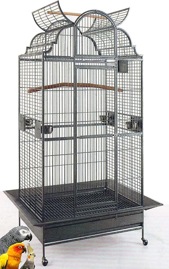 Large Stylish Play Dome Top Durable Wrought Iron Bird Parrot Parttot Finch Macaw (BlackVein)