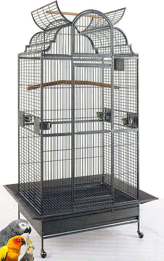 Large Stylish Play Dome Top Durable Wrought Iron Bird Parrot Parttot Finch Macaw (BlackVein)