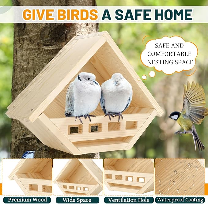 Dove Nesting Box, Wood Dove Bird House, Waterproof Bird Houses for Outside, Pigeon Nest Fits for Small to Medium-Sized Birds, Safe Backyard Birding Supplies, Garden Decor (Natural)