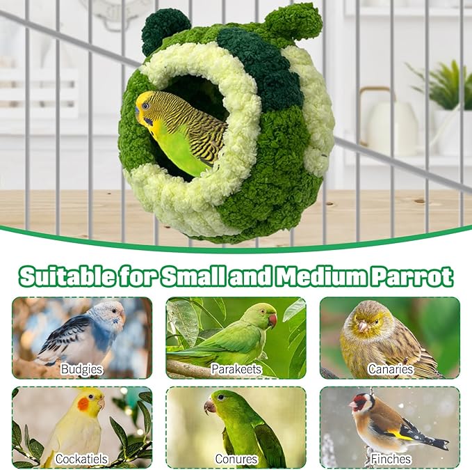Hamiledyi Bird Nest Warm Snuggle Hut Bird Bed Fluffy Bird Sleeping Bed Parrot Nest Hammock Bird Shed Hut House Plush Snuggle Bird Hammock for Parakeets Cockatiels Conures Lovebirds (Medium)