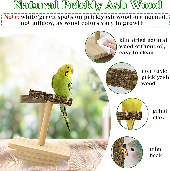 Natural Wood Bird Perch Stand Training, Intelligence Puzzle Enrichment Toys for Parakeets, Wooden Parrot Perch Platform, Bird Playground Play Stands for Conure, Cockatiel, Budgie Interactive Toys