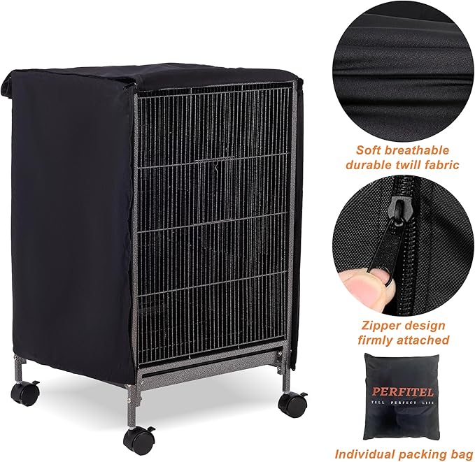 Small Bird Cage Cover(Black) Good Night Black-Out Cover for Birdcage with Roof Top Durable Breathable Washable Material (cage is not Included) (17.9" L x 17.9" W x 30.3" H, L Shape)