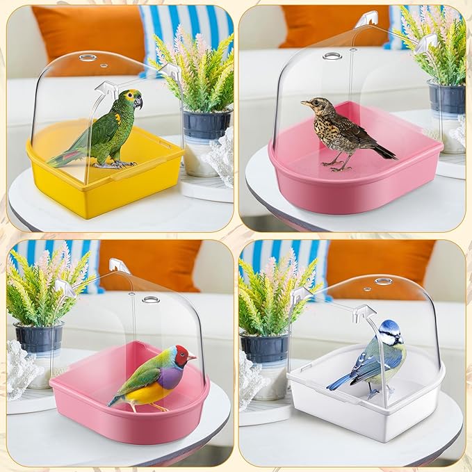 Honeydak 3 Pieces Clear Bird Bath for Cage Parakeet Bird Cage Accessories Hanging Bath Box Parrot Bathing Tub with Clear View for Cockatiel Conure Canary Budgies Parrots(Bright Colors)