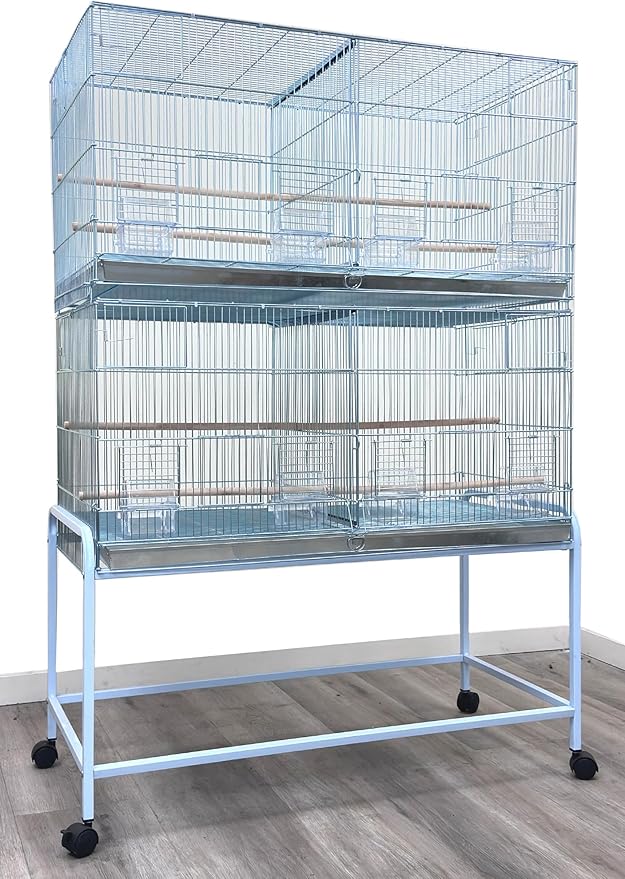 Lot-2 Extra Large 35.5"x18"x19"H No Rust Stainless Galvanized Zinc Stackable Breeder Bird Flight Cage Side Breeding Nest Box Door Removable Divider with Removable Rolling Stand