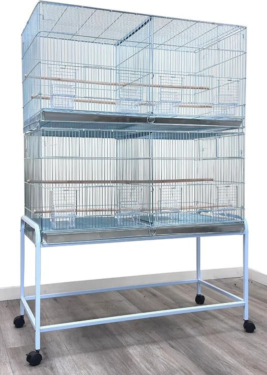 Lot-2 Extra Large 35.5"x18"x19"H No Rust Stainless Galvanized Zinc Stackable Breeder Bird Flight Cage Side Breeding Nest Box Door Removable Divider with Removable Rolling Stand