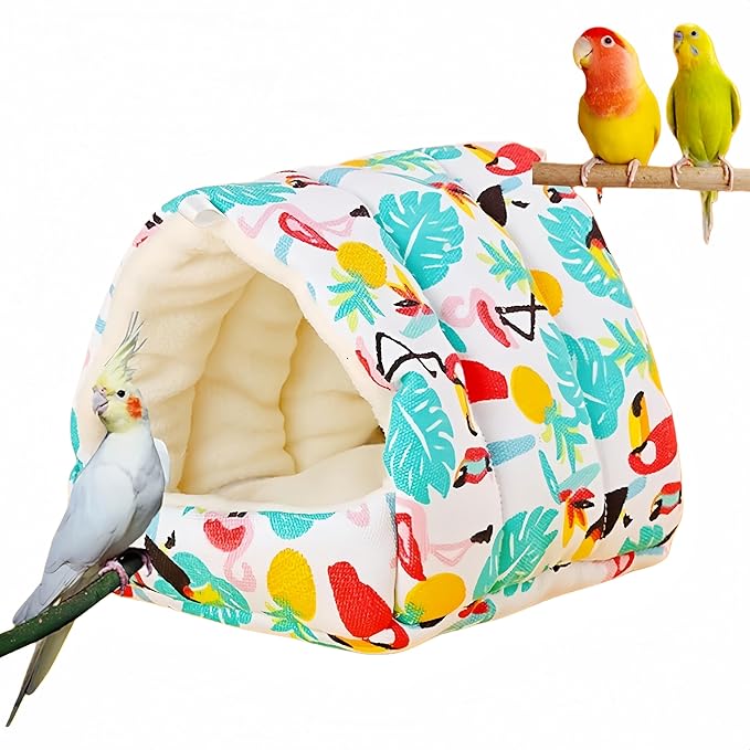 Bird Nest Plush Snuggle Hanging Hammock Bird Cave Parrot Sleeping Bed Shed Hut Hanging Tent for Hamster Macaw Budgies Parakeet Cockatiels Lovebird-Parrot (White)