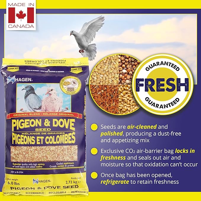 Hagen Pigeon & Dove Seed - Original Formula Bird Food, 6 lb Bag – Nutritionally Complete Seed Mix with Vitamins & Minerals – Wild & Captive Bird Diet – Insect-Resistant Air-Tight Packaging