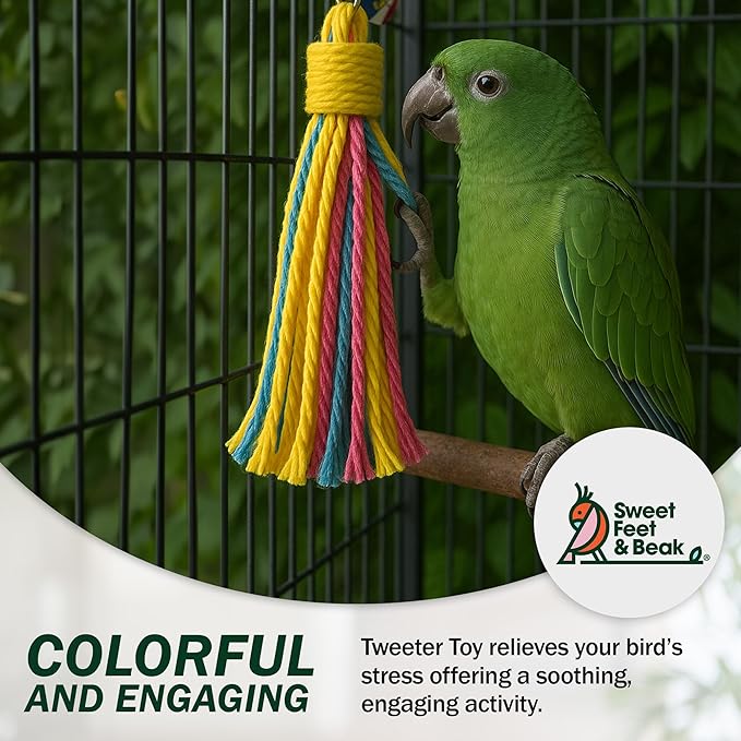 Sweet Feet & Beak Cotton 2x8” Bird Rope Toy - Colorful Parrot Chew Toys for Shredding & Chewing - Engaging & Stimulating Bird Toys for Parrots, Small Birds - Cage Accessories