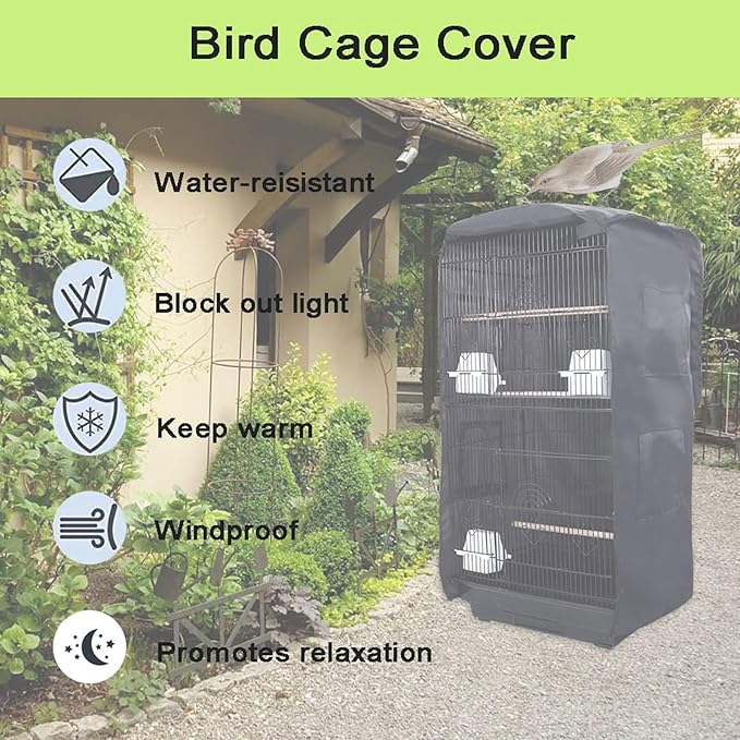 Bird Cage Cover Good Night Birdcage Cover Universal Blackout Bird Parrot Cage Cover Durable Washable for Parakeets Lovebirds Budgies Macaw Conure Square Cages - Black