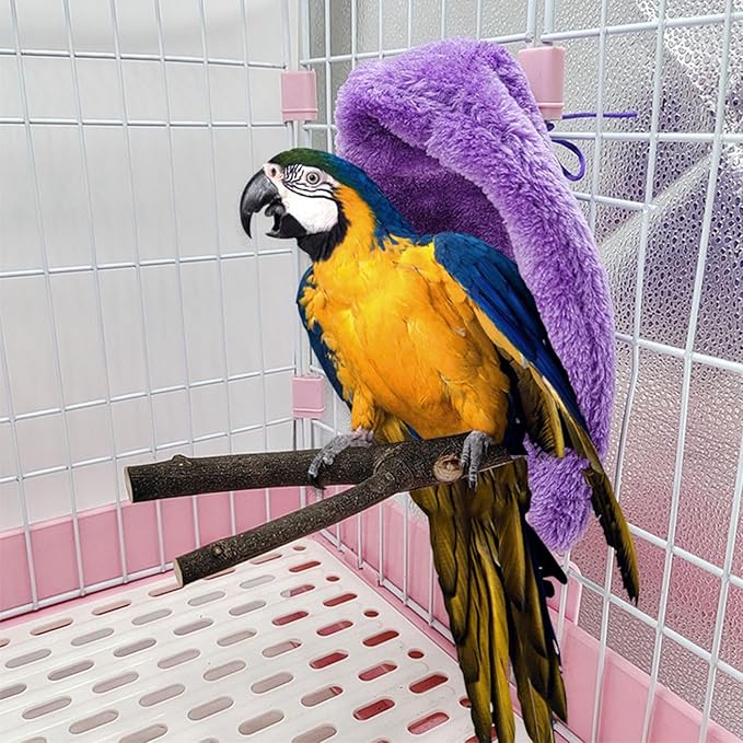Pssopp Bird Blanket for Cage, Soft and Comfortable Material Warm Cozy Snuggle Hut Cuddle Nest Hanging Toy for Gray Parrot Eclectus Cockatoo (Purple)