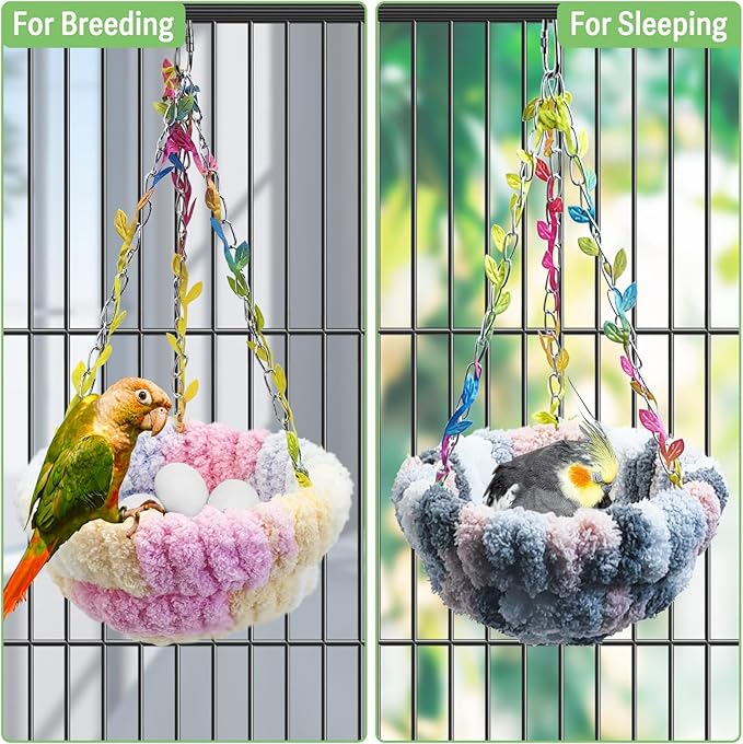 kathson Hanging Bird Bed, Hammock for Cage Winter Warm Bird Plush Nest Parrot Sleeping Bed for Budgie Lovebird Conure Quaker (Diameter 6.3 in, Pink)