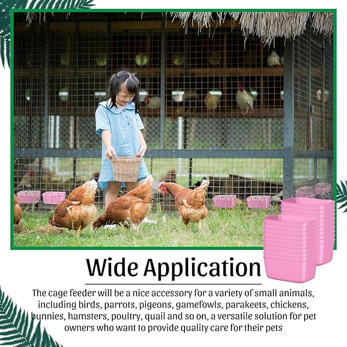 Zhehao 20 Pcs Bird Cage Cups Chicken Feeder Waterer Cups 18 oz Pigeon Feeder Plastic Poultry Wire Cage Hanging Rooster Chicken Water Bowl for Pet Bunny Gamefowl Poultry(Pink)