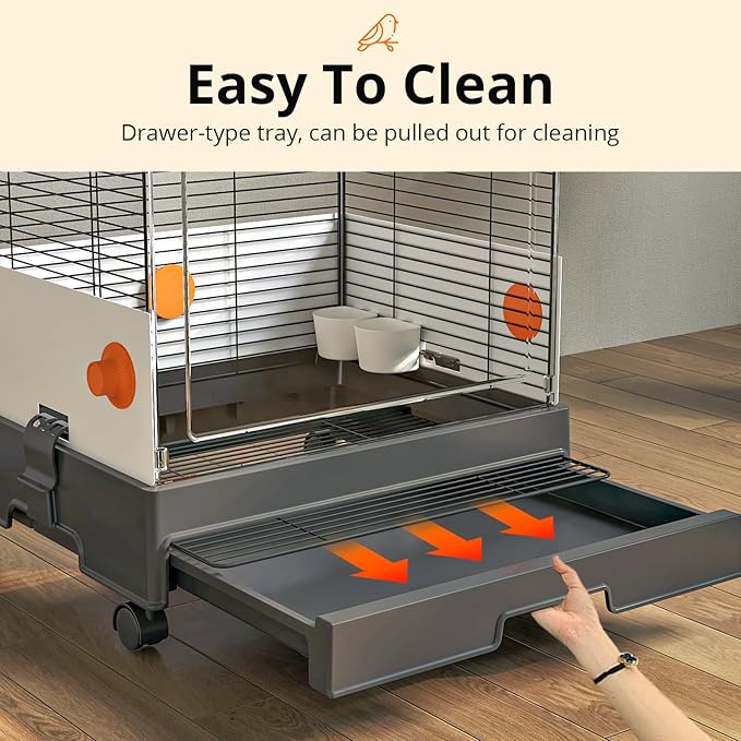 Oneluck Modern Bird Cage with Panoramic View, 38.5" H Bird Aviary for Small to Medium Birds,Birdcage with Easy Clean Tray for Parakeet,Cockatiel,Budgie,Parakeet,Canary,Finch,Quail,Lovebird,Conure