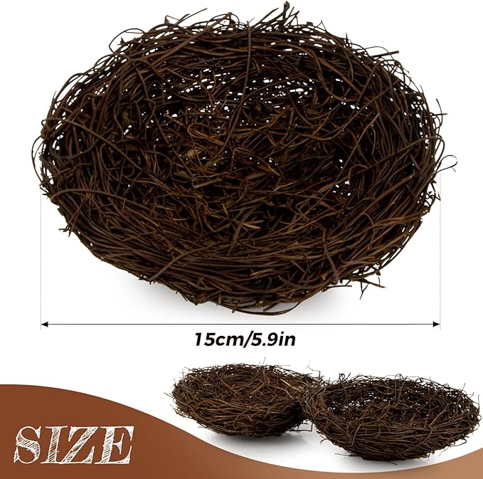 Sukh 2PCS Handmade Rattan Bird Nests - Artificial Bird Nests Easter Decorations,Rattan Bird Nest Decorations for Easter,Garden,Home,Wedding,Party,DIY Crafts,Table,Indoor and Outdoor