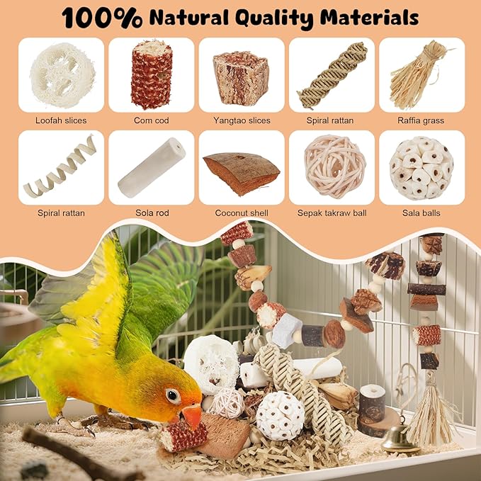 Bird Toys Parrot Natural Foraging Box Parakeet Toys DIY Hanging String for Cockatiels,Conures,Love Birds,and Other Small to Medium Birds Cage Accessories (Medium)