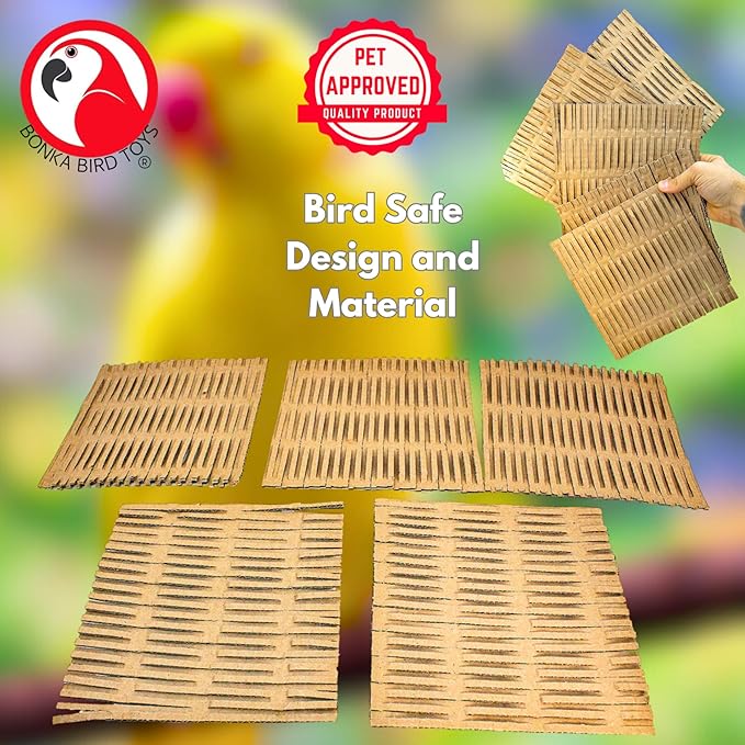 3455 Five 6" x 6" Cardboard Shred Mat Soft Cardboard Bird Toy for Extra Small Small Medium Large and Extra Large Birds Cage Chewing Shredding Foraging Enrichment