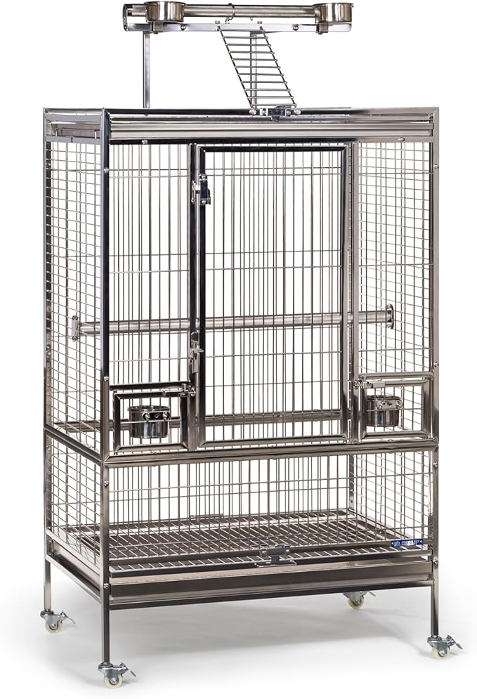 Prevue Pet Products Large Stainless Steel Play Top Bird Cage, Rust Resistant Metal Cage for Birds with Rooftop Ladder and Playtop