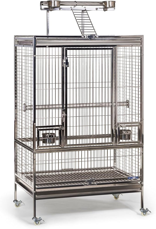 Prevue Pet Products Large Stainless Steel Play Top Bird Cage, Rust Resistant Metal Cage for Birds with Rooftop Ladder and Playtop
