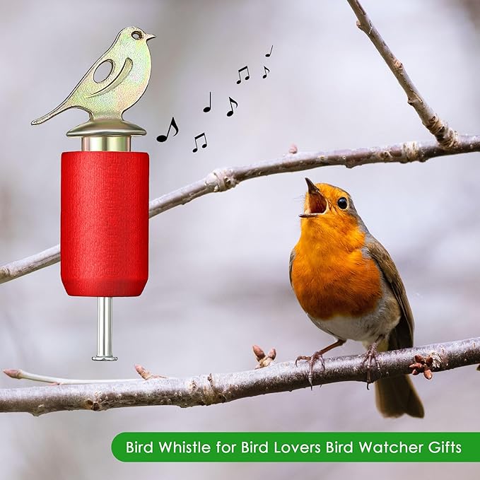 Dreyoo Bird Whistle Call with Rosin, Zinc Alloy & Wooden Birds Caller for Outdoor Birds Watching, Nature Play and Gifts for Bird Lovers(Red Color)