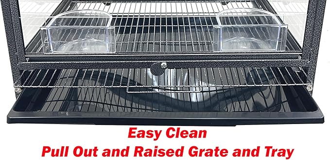 Elegant Sturdy Wrought Iron Bird Parrot Flight Cage Front Door Side Nesting Doors Acrylic Clear Bottom Prevent Food Spillage Storage Shelf Removable Rolling Stand Lockable Wheels